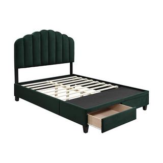 Vente-unique Bett mit Schubladen - 160 x 200 cm - Samt - Tannengrün - ILISIO  