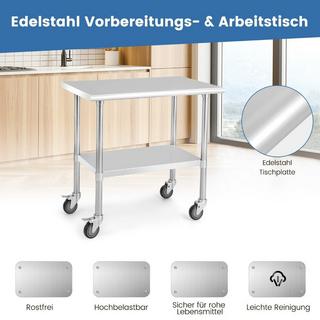 Northix Edelstahltisch Arbeitstisch Küchentisch Edelstahl Silbrig 91,5 x 61 x 88,5 cm  