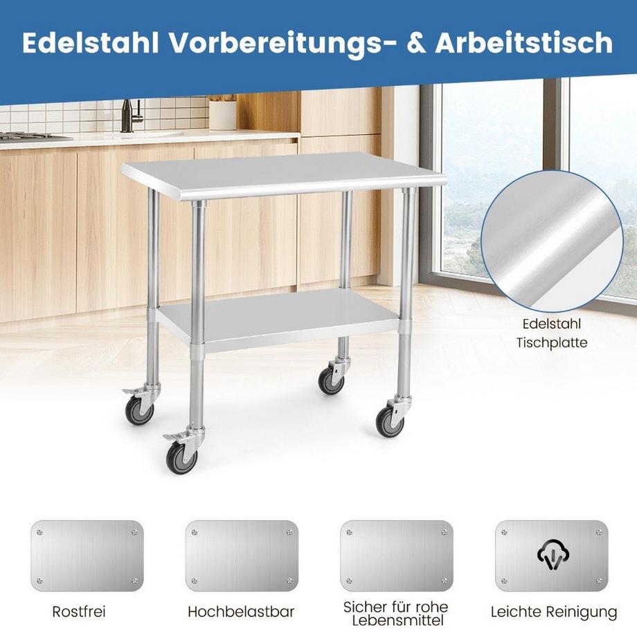 Northix Edelstahltisch Arbeitstisch Küchentisch Edelstahl Silbrig 91,5 x 61 x 88,5 cm  