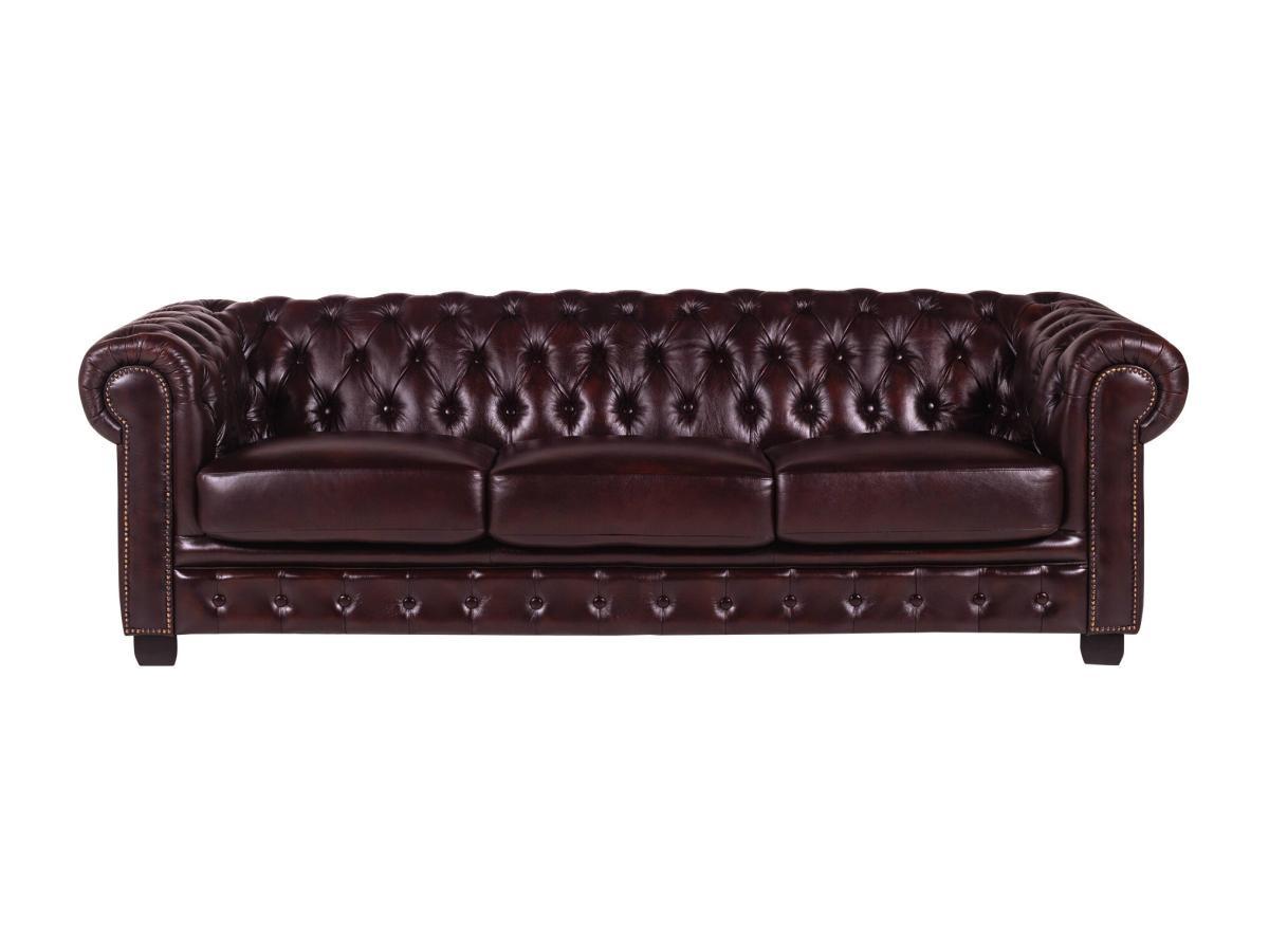 LINEA SOFA Canapé chesterfield 4 places BRENTON 100% cuir de buffle Cherry  