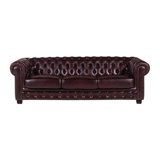 LINEA SOFA Canapé chesterfield 4 places BRENTON 100% cuir de buffle Cherry  