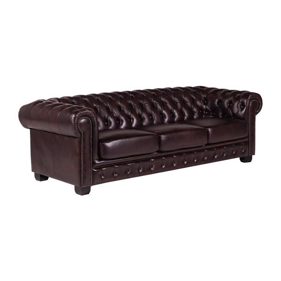 LINEA SOFA Chesterfield Ledersofa 4Sitzer Büffelleder braun BRENTON  