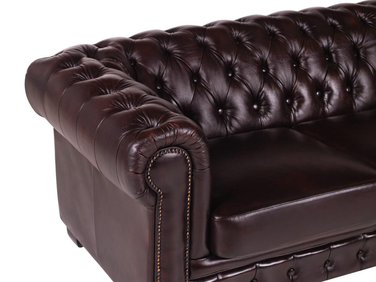 LINEA SOFA Canapé chesterfield 4 places BRENTON 100% cuir de buffle Cherry  