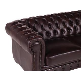 LINEA SOFA Divano chesterfield 100% pelle a pieno fiore ciliegia BRENTON  