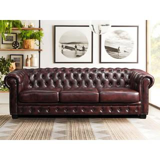 LINEA SOFA Canapé chesterfield 4 places BRENTON 100% cuir de buffle Cherry  