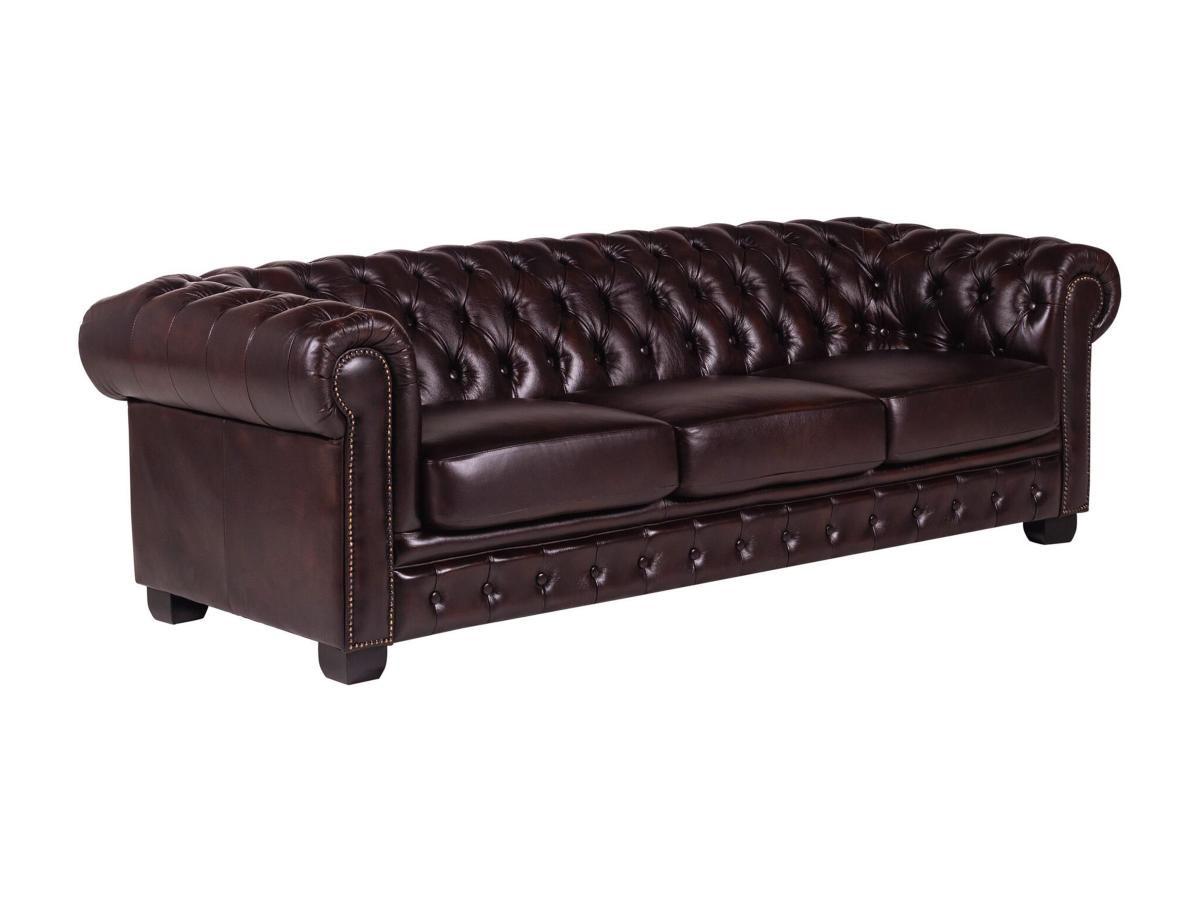 LINEA SOFA Canapé chesterfield 4 places BRENTON 100% cuir de buffle Cherry  