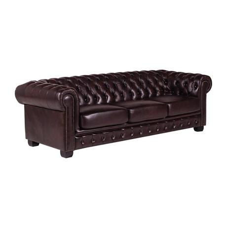 LINEA SOFA Canapé chesterfield 4 places BRENTON 100% cuir de buffle Cherry  