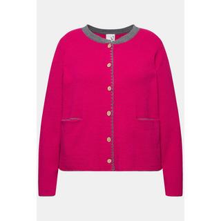 Ulla Popken  Cardigan con ricamo con cervo, colletto alto e bottoni in stile Tracht 