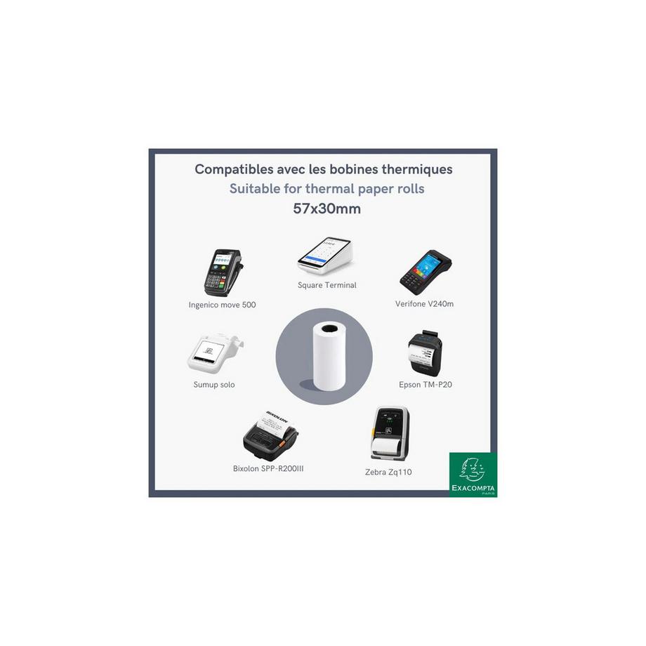 Exacompta Rotoli carta per carta di credito 57x30mm - 9m - 1 copia carta termica 55 gr - Senza fenolo - x 120  
