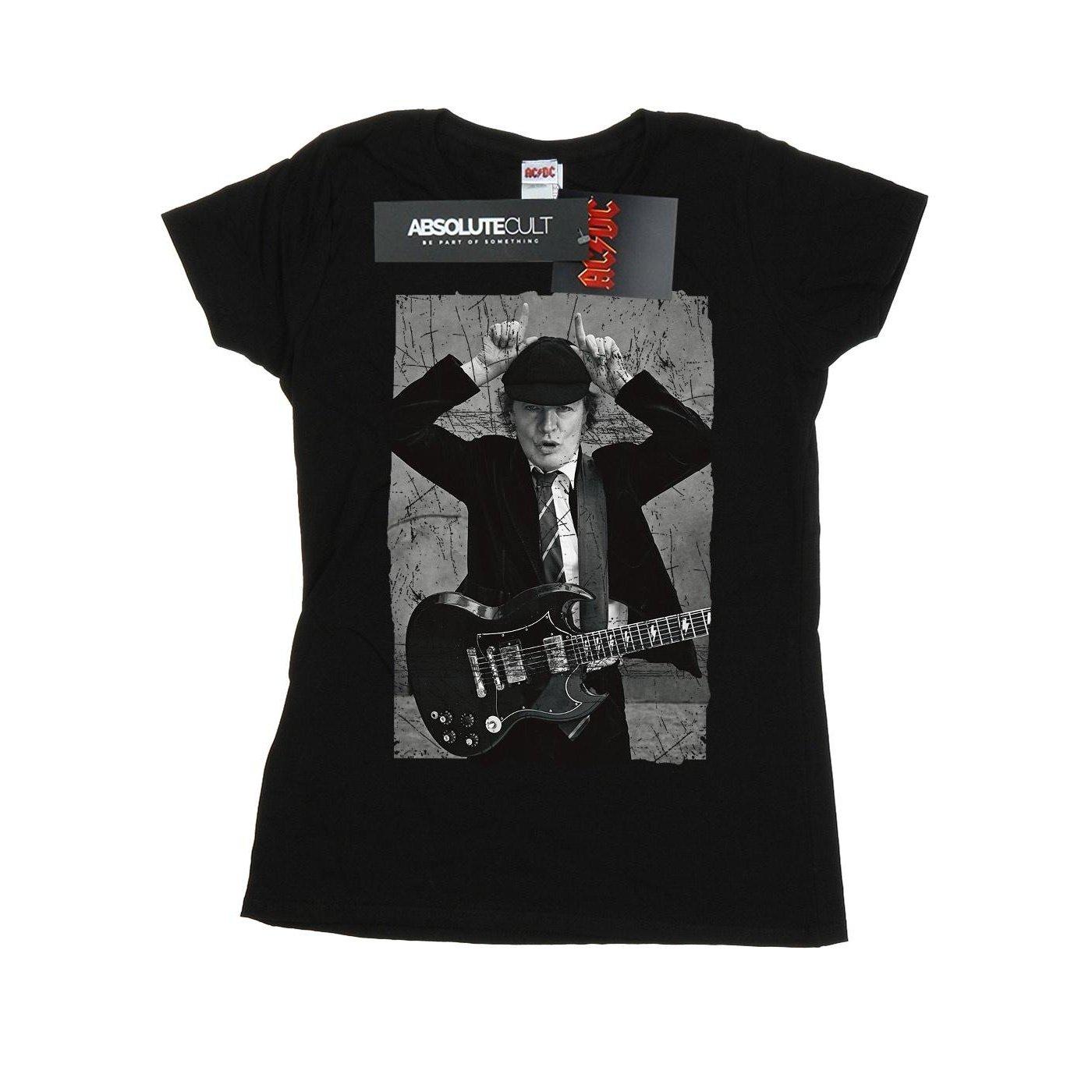 Image of Acdc Angus Young Distressed Photo Tshirt Damen Schwarz XL