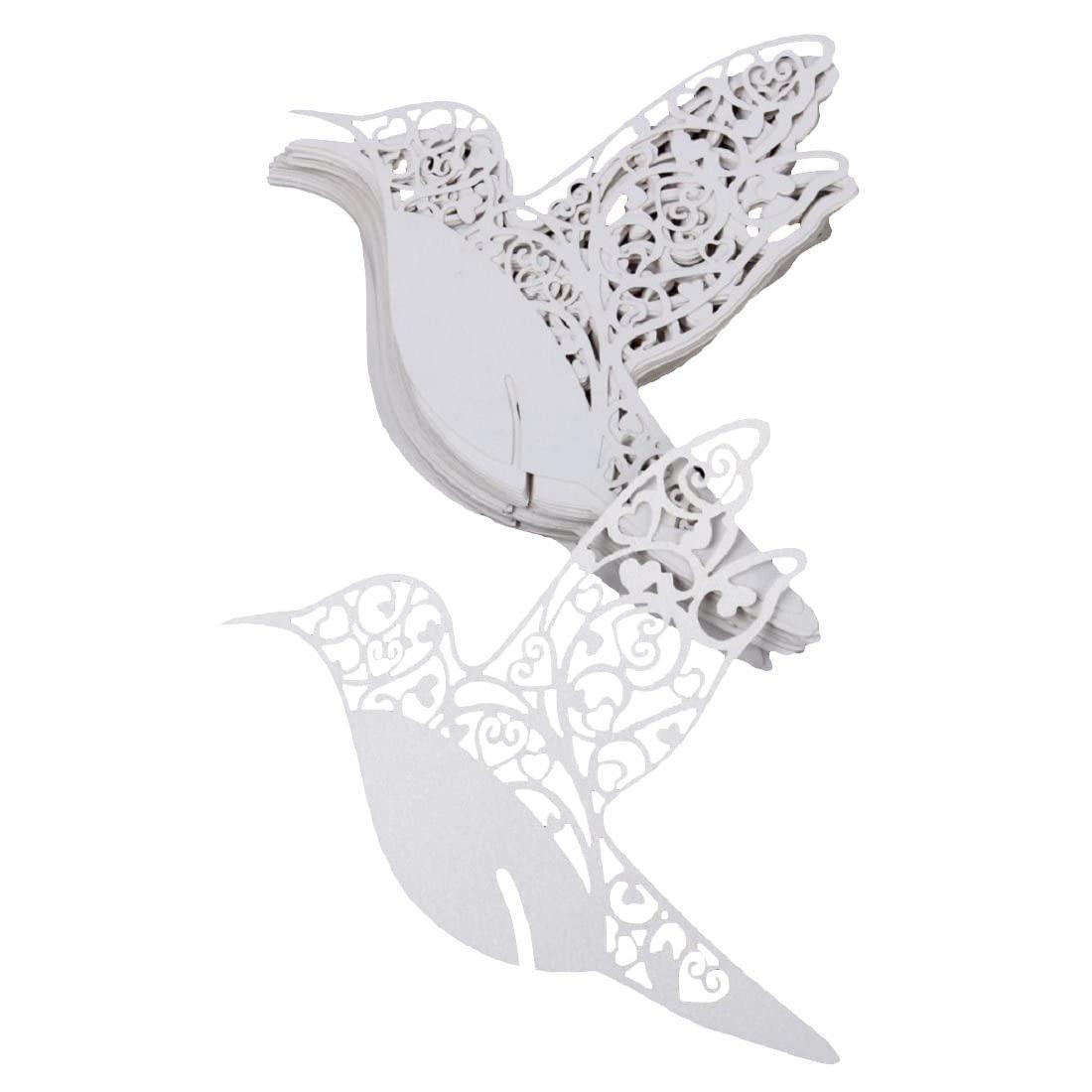 eStore  50x Cartes de Placement de Table pour Verre, Oiseau - Blanc 