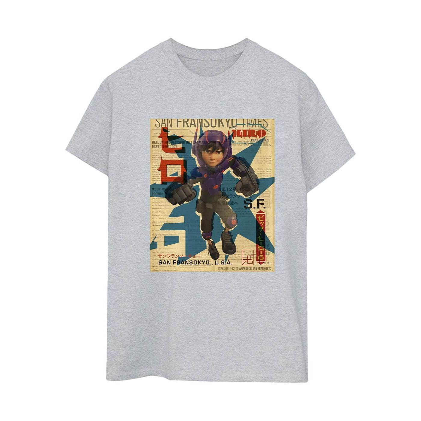 Image of Big Hero 6 Baymax Hiro Newspaper Tshirt Damen Grau L