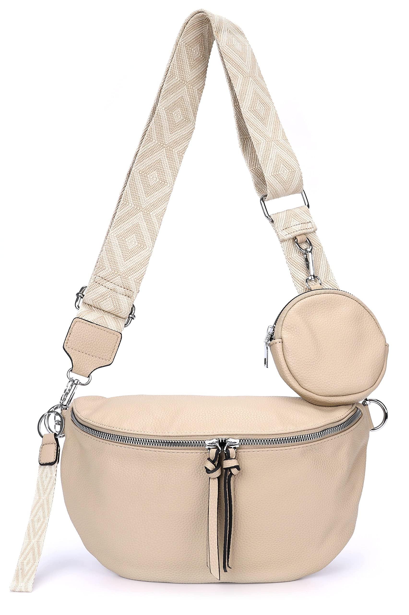 Image of Umhängetasche, 3-in-1-umhängetasche, Gürteltasche Mit Reißverschluss Und Verstellbarem Breiten Riemen Herren Beige