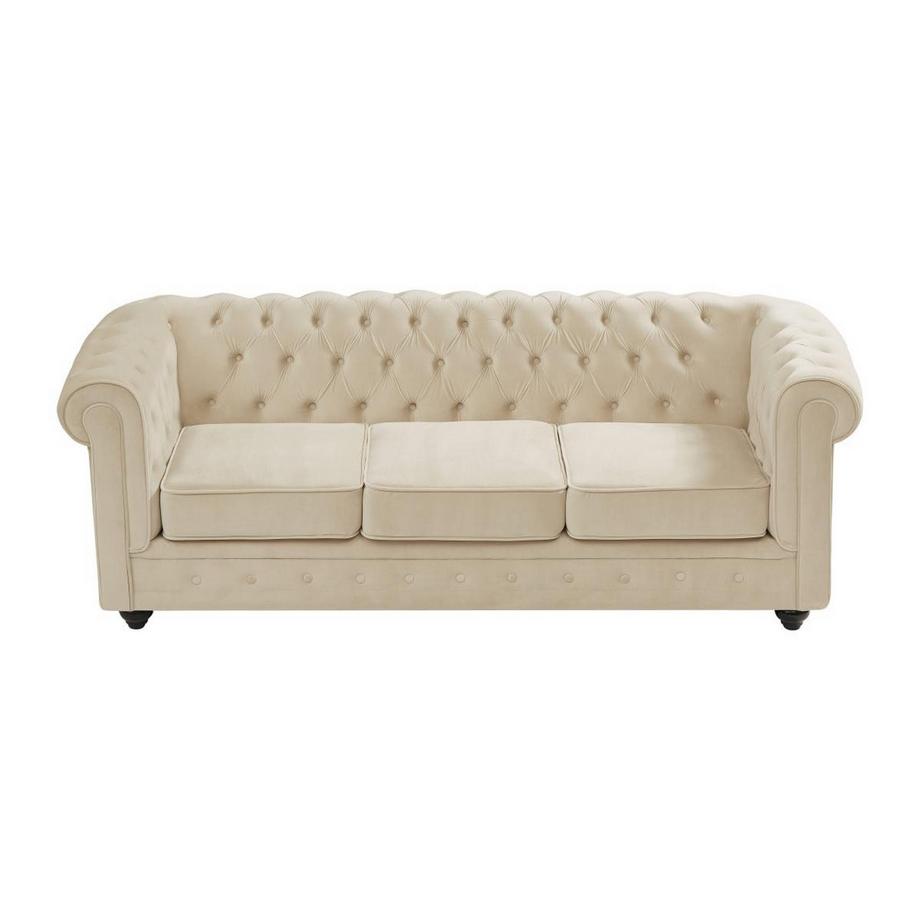 Vente-unique Sofa 3-Sitzer - Samt - Beige - CHESTERFIELD  