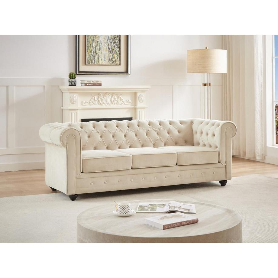 Vente-unique Sofa 3-Sitzer - Samt - Beige - CHESTERFIELD  