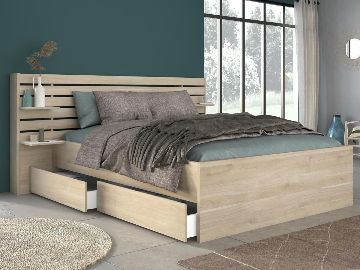 Vente-unique Bett mit Stauraum - 160 x 200 cm - Holzfarben + Lattenrost - TENALIA II  