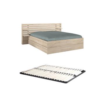 Letto 160 x 200 cm Con vani portaoggetti Naturale + Rete - TENALIA II