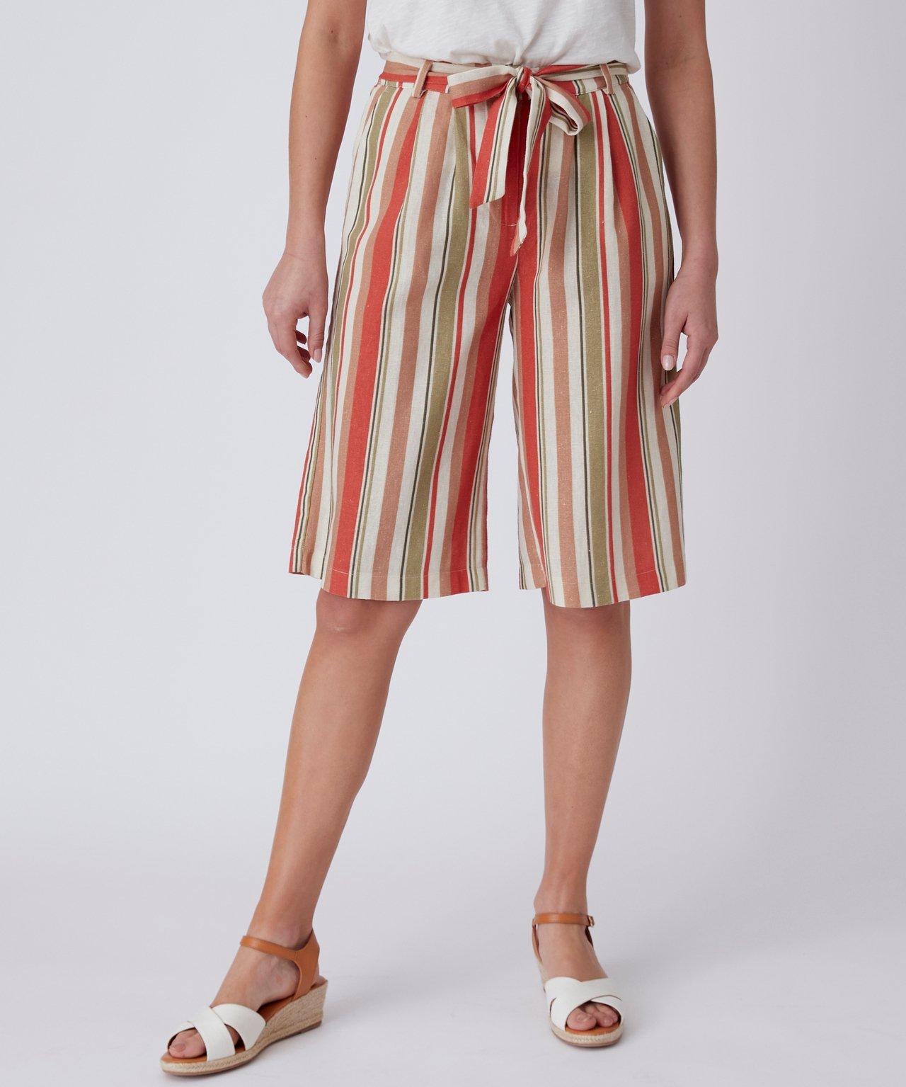 Image of Bermudas Aus Leinen-mix, Abnäher Und Optische, Paspelierte Taschen Hinten. Damen Multicolor 40