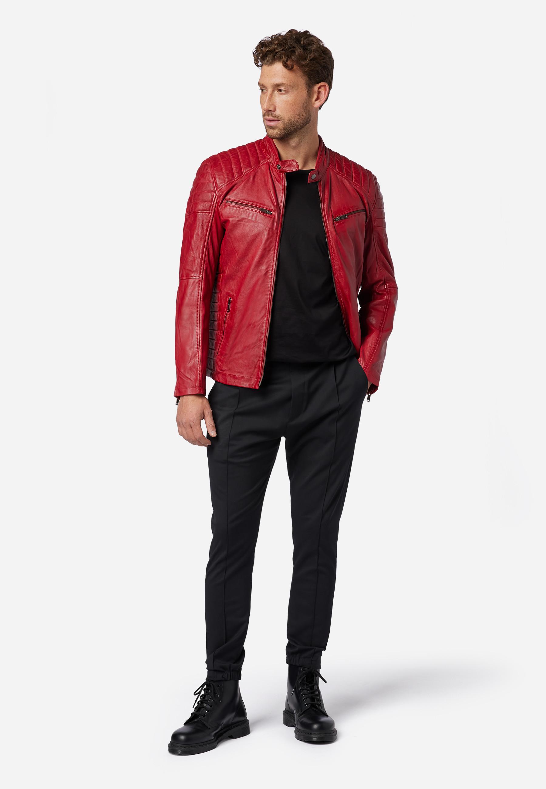 RICANO  Blouson en cuir pour homme Cooper - style motard avec col montant 