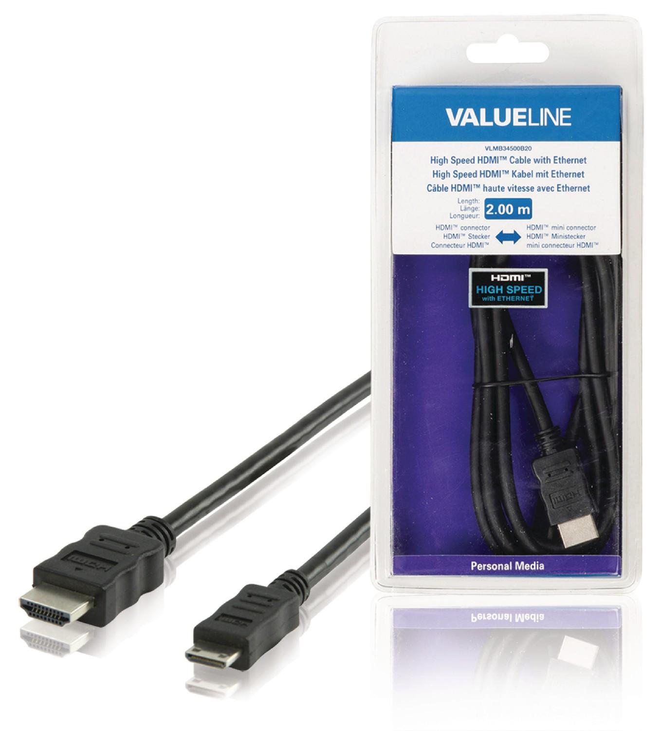 Image of Hochgeschwindigkeits-HDMI-Kabel mit Ethernet-HDMI-Anschluss - HDMI-Mini-Stecker 2,00 m Schwarz