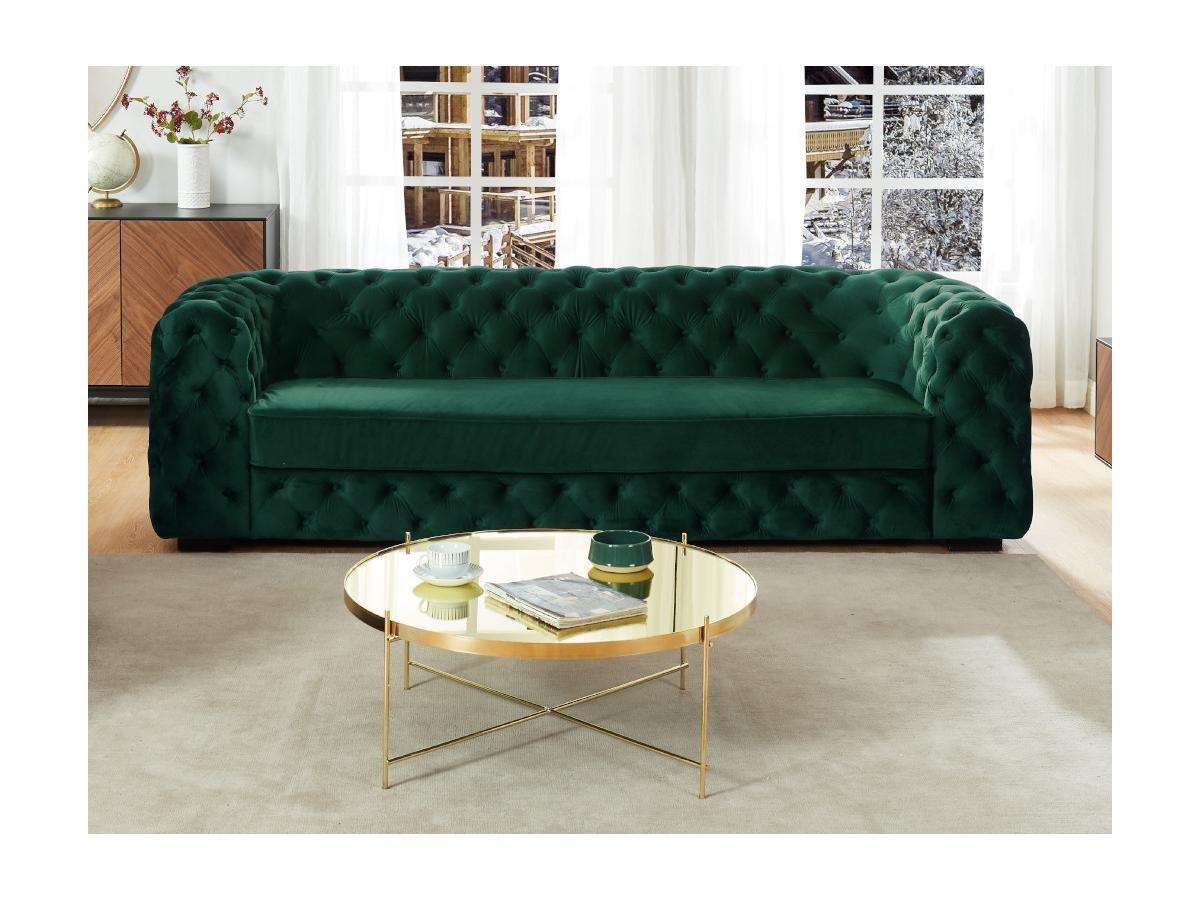 Vente-unique Sofa 3Sitzer Chesterfield Samt Tannengrün STANLEY  