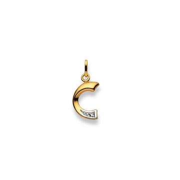 Pendentif lettre C bicolore or jaune/blanc 750 diamant 0.01.00ct. 21x10mm