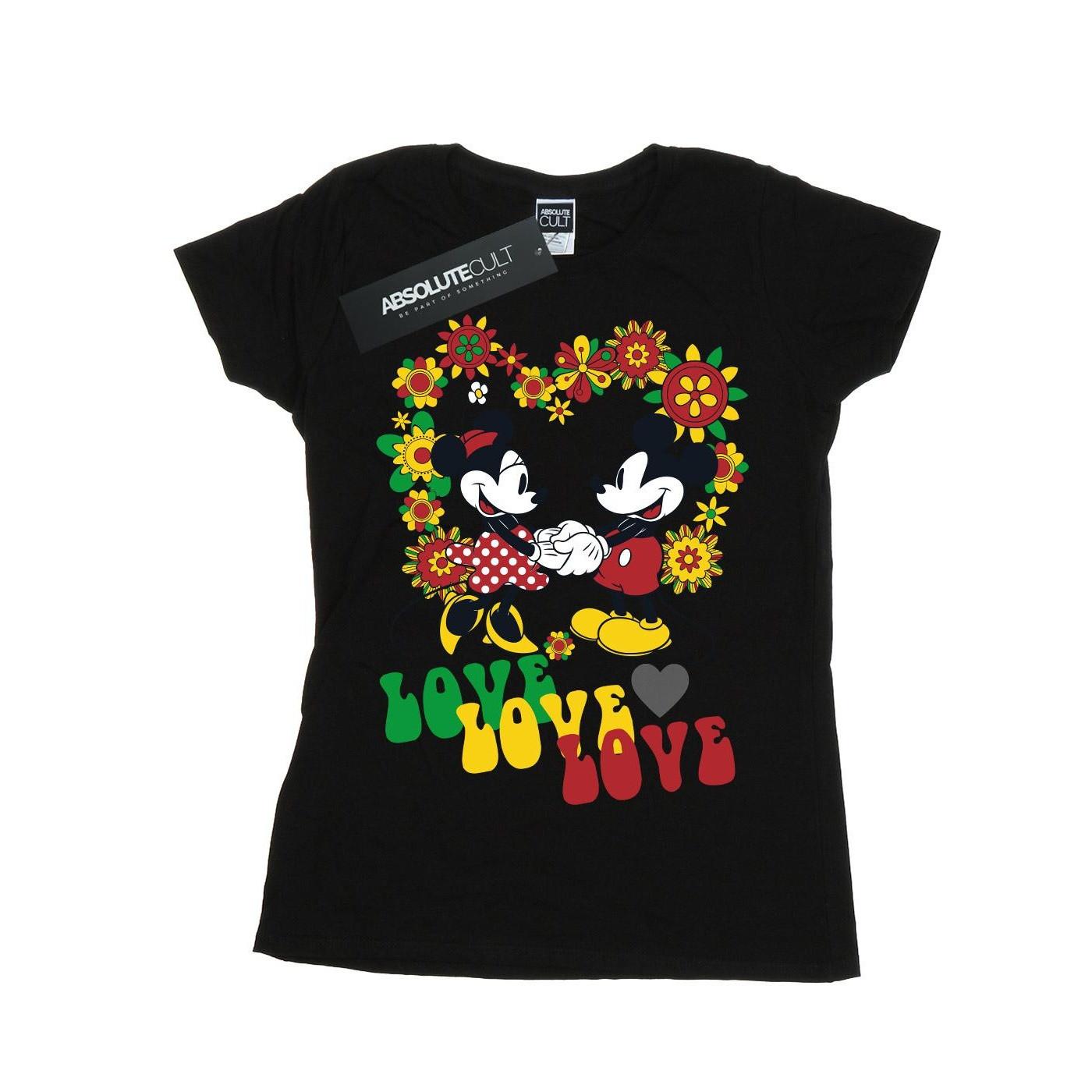 Image of Mickey And Minnie Mouse Hippie Love Tshirt Damen Schwarz S