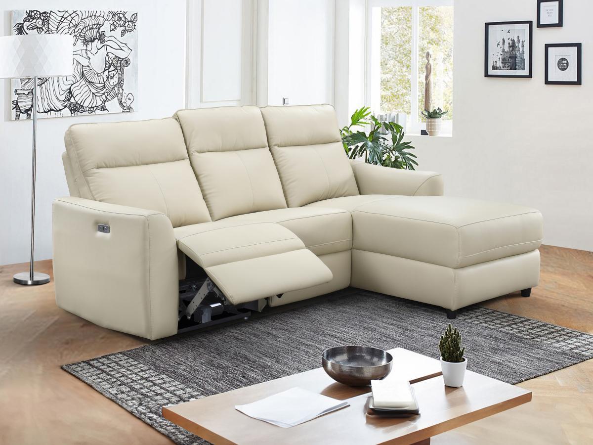 Vente-unique Eckrelaxsofa elektrisch - Ecke rechts - Leder - Beige - ISPICA  