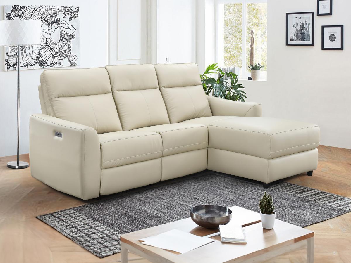 Vente-unique Eckrelaxsofa elektrisch - Ecke rechts - Leder - Beige - ISPICA  