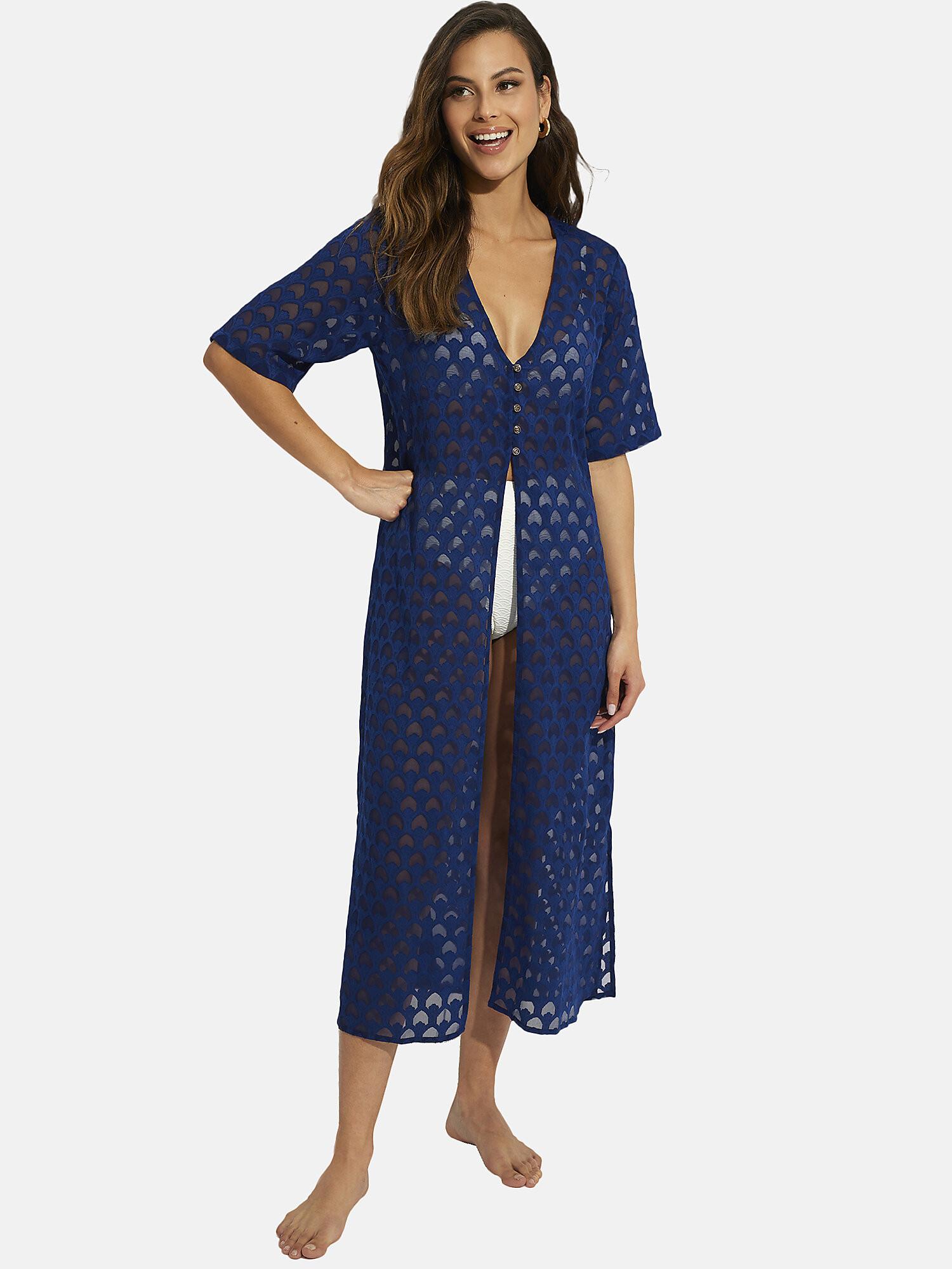 Image of Lange Strandtunika Mit Kurzen Ärmeln Sicilia Unisex Königsblau XL