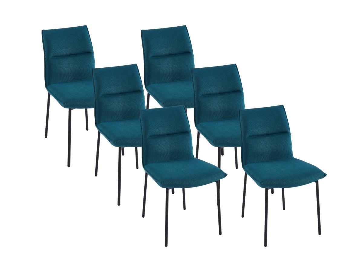 Vente-unique Lot de 6 chaises en tissu et métal noir - Bleu - ETIVAL  