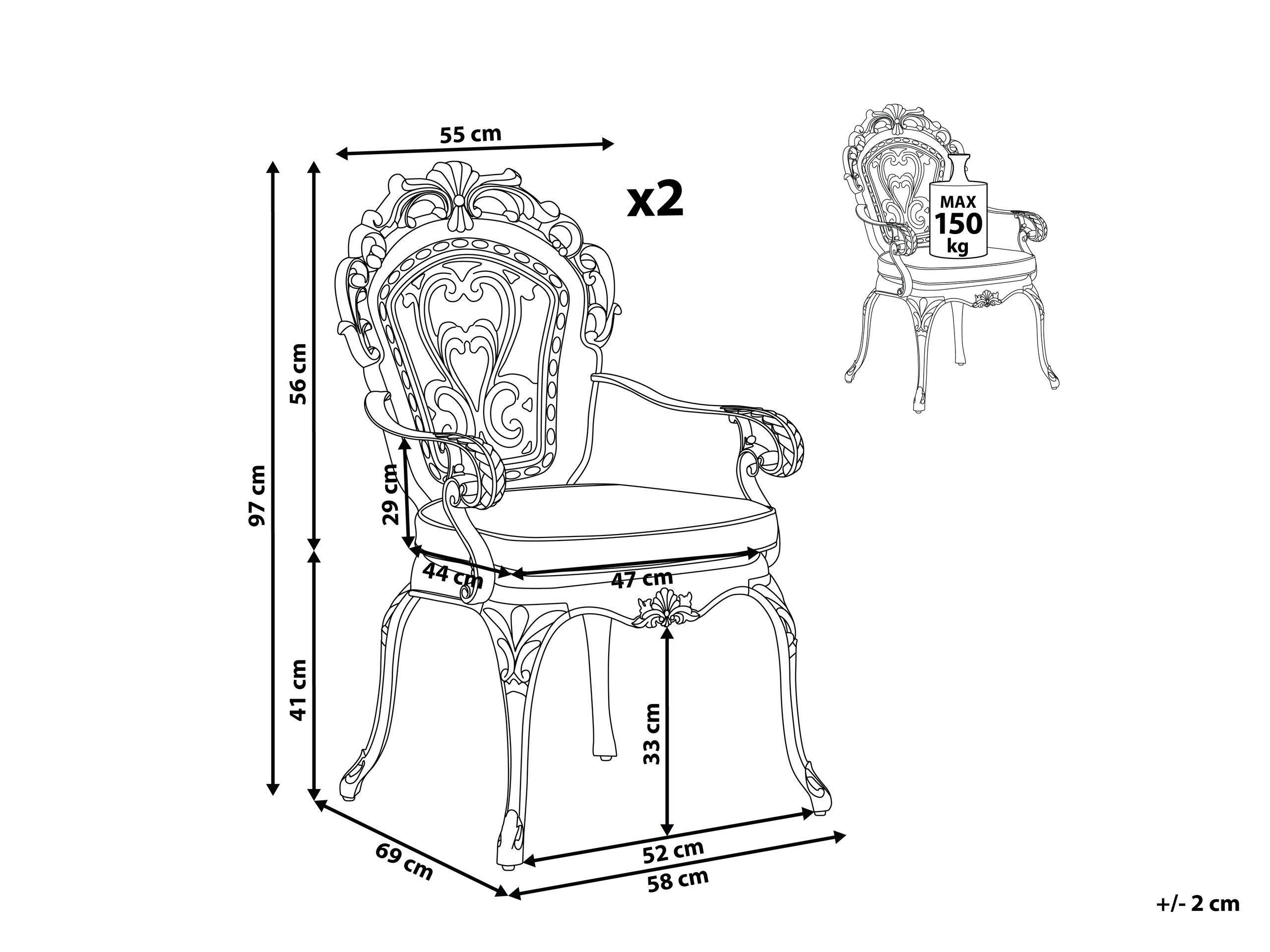 Beliani Lot de 2 chaises avec coussins en Aluminium Rétro SAPRI  