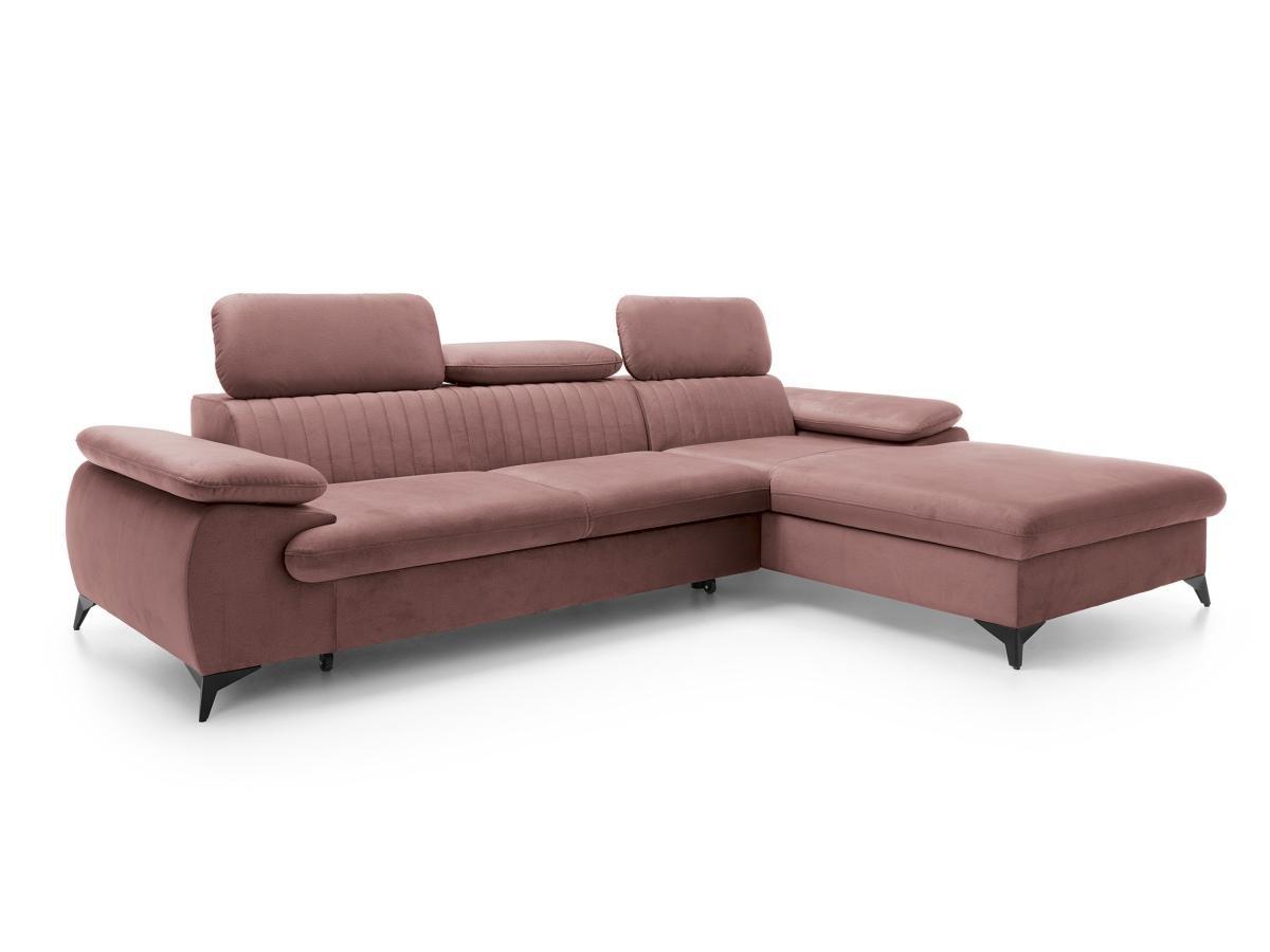 PASCAL MORABITO Canapé d'angle droit convertible en velours rose SAMARA de Pascal Morabito  