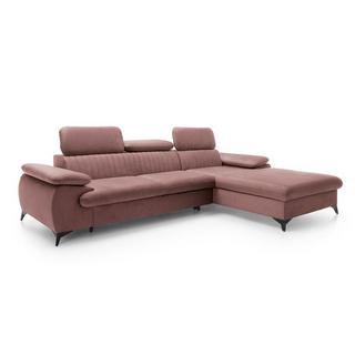 PASCAL MORABITO Canapé d'angle droit convertible en velours rose SAMARA de Pascal Morabito  