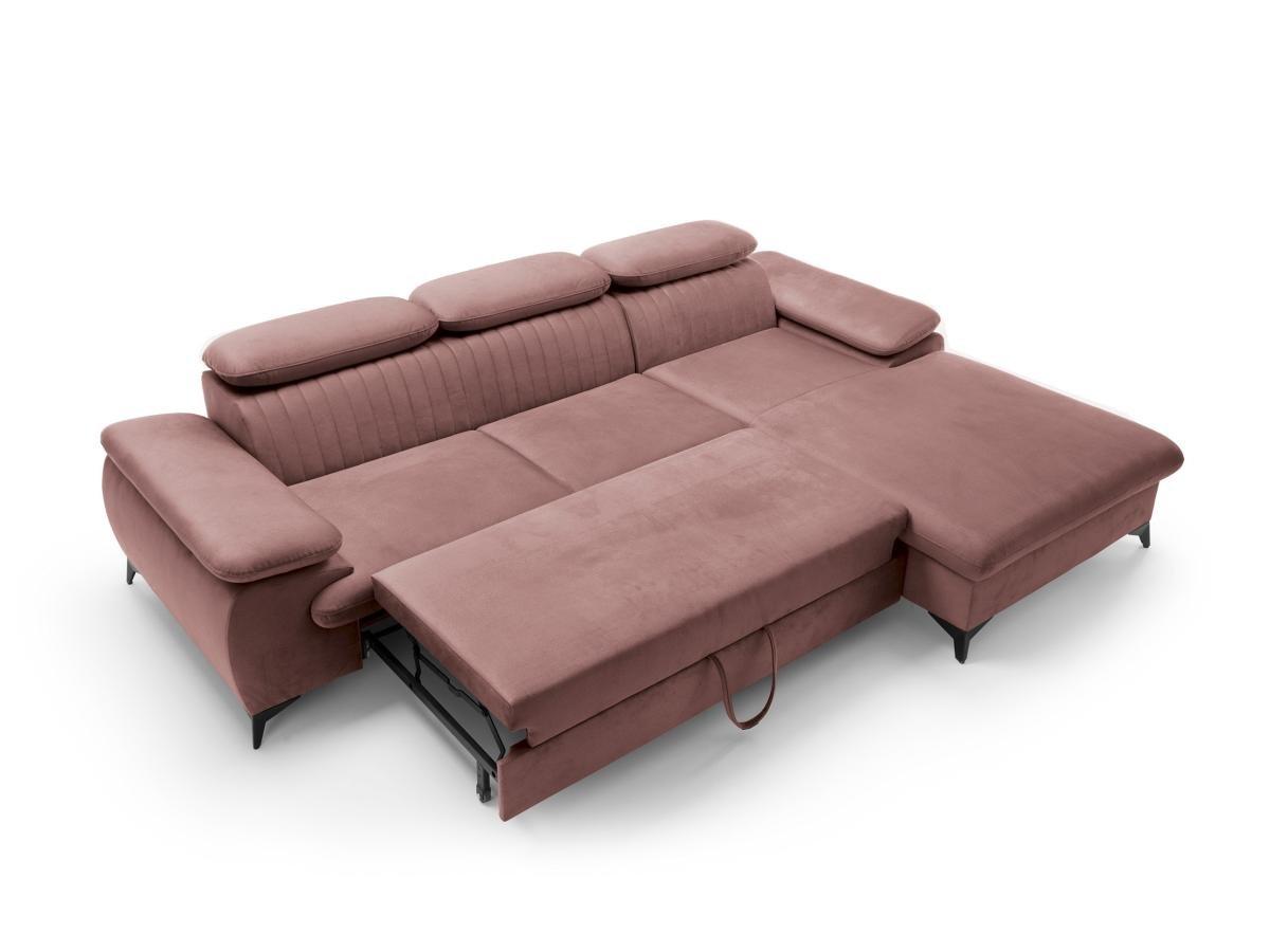 PASCAL MORABITO Canapé d'angle droit convertible en velours rose SAMARA de Pascal Morabito  