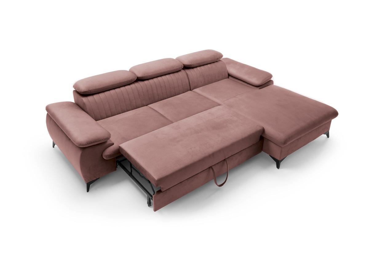 PASCAL MORABITO Canapé d'angle droit convertible en velours rose SAMARA de Pascal Morabito  