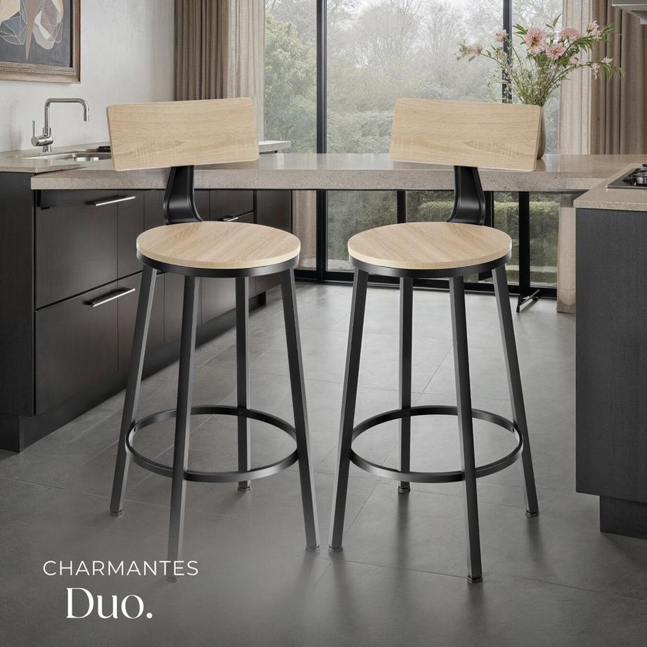 Tectake Lot de tabourets de bar POOLE avec grands dossiers confortables  