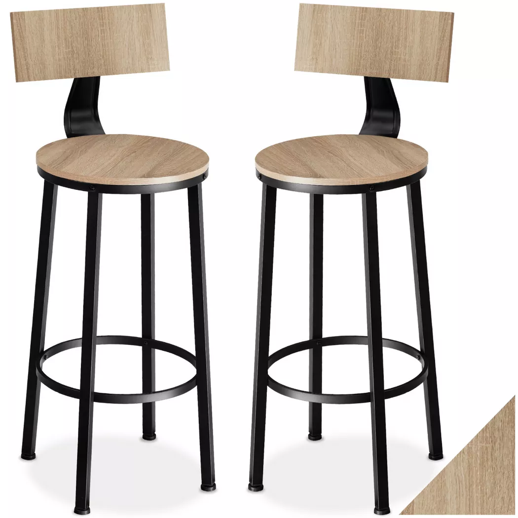 Tectake - Set di sgabelli da bar Poole con schienale, 2 Stück, Sabbia