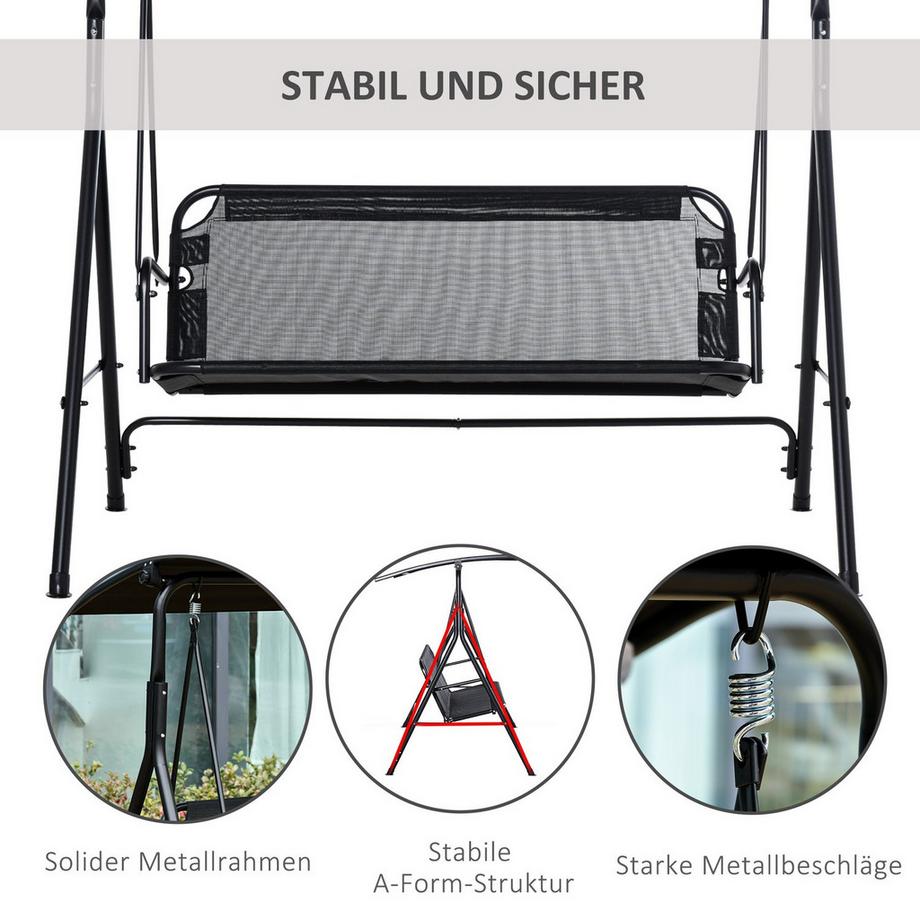 Northio 2-Sitzer Hollywoodschaukel Outdoor Gartenliege Uv-Beständig Hochwertiges Metallrohr Winkeleinstellbar Schwarz  