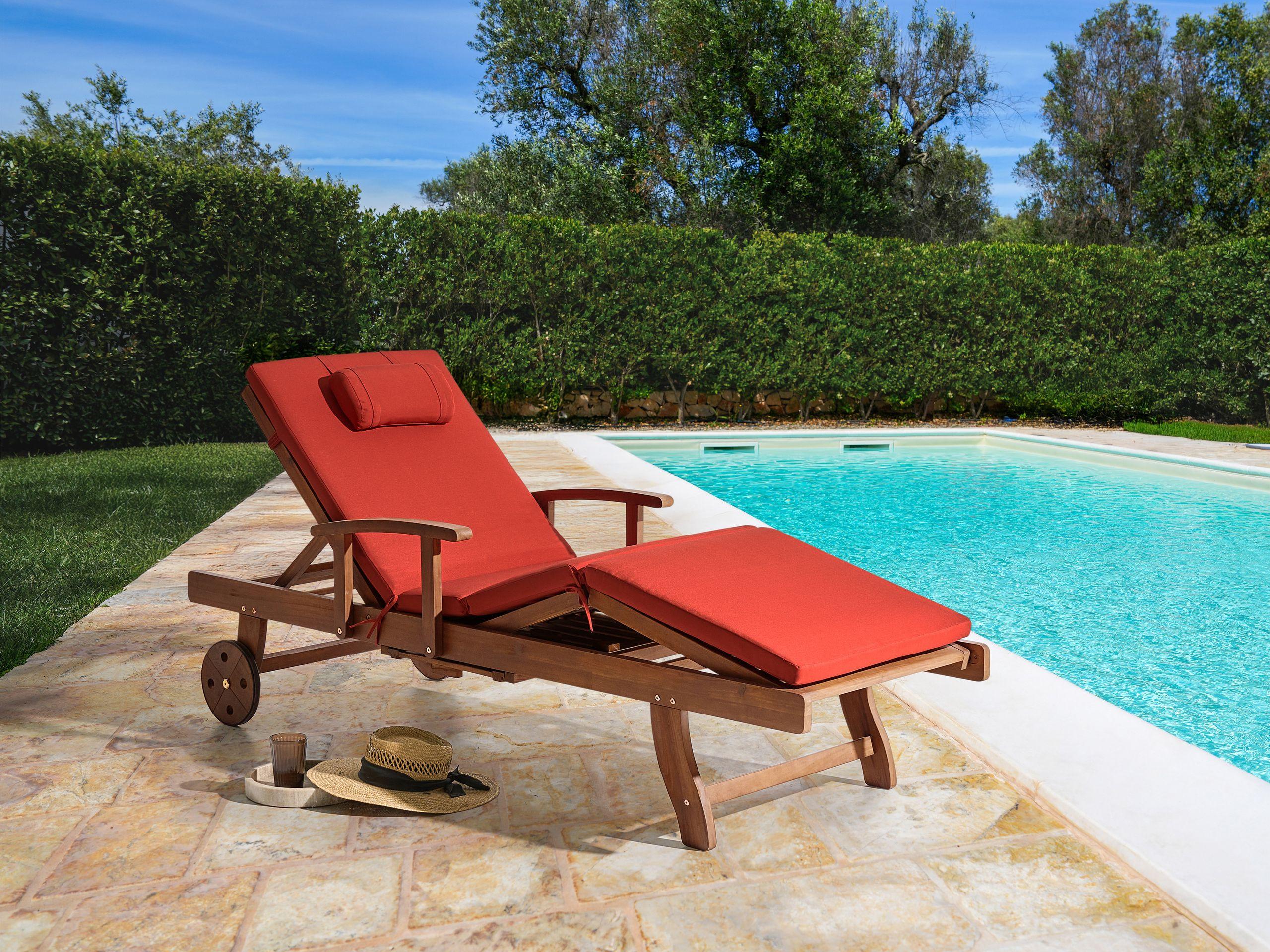 Beliani Lettino Prendisole con Cuscino en Legno d'acacia Classico AMANTEA PREMIUM  