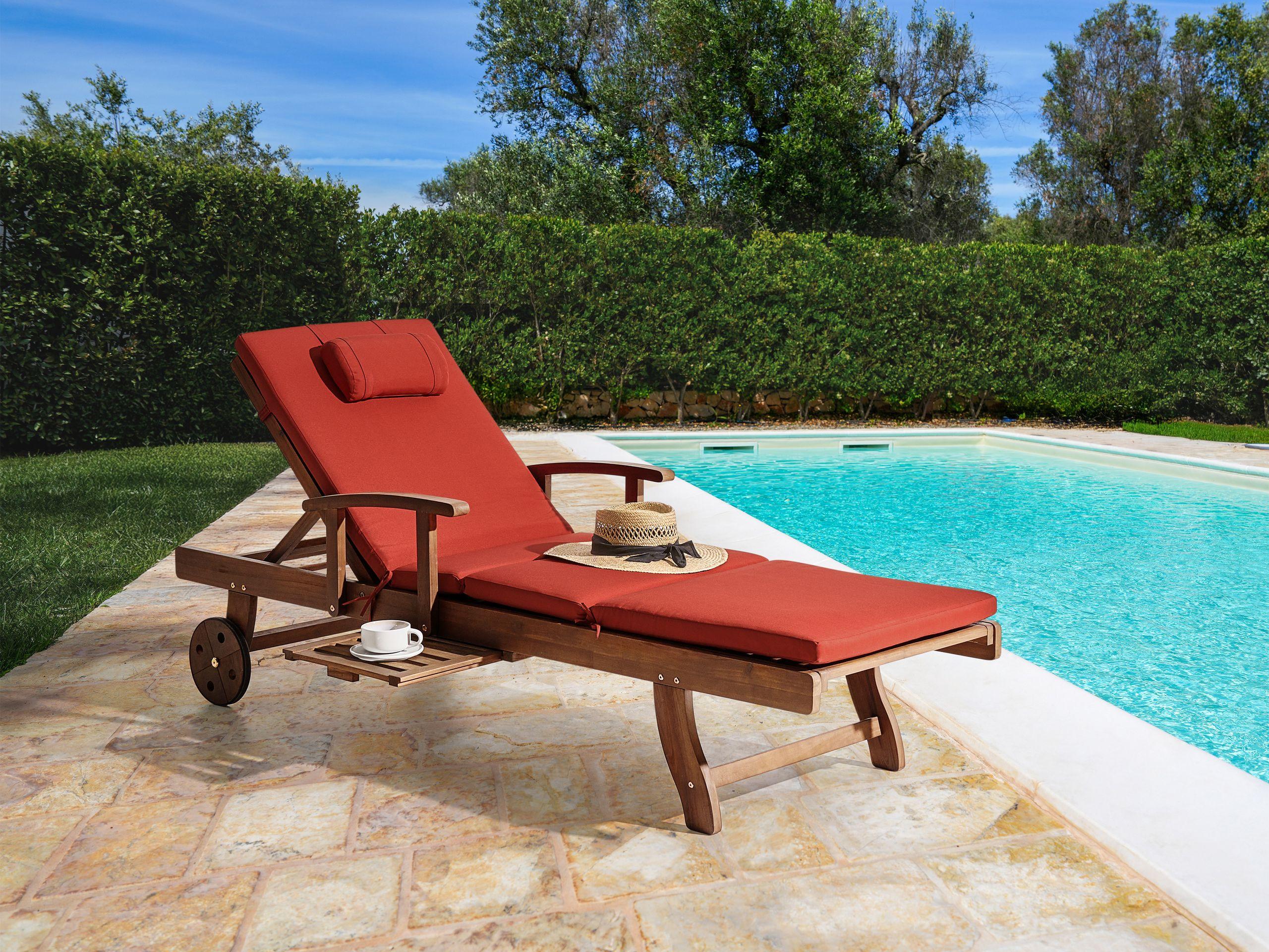 Beliani Lettino Prendisole con Cuscino en Legno d'acacia Classico AMANTEA PREMIUM  