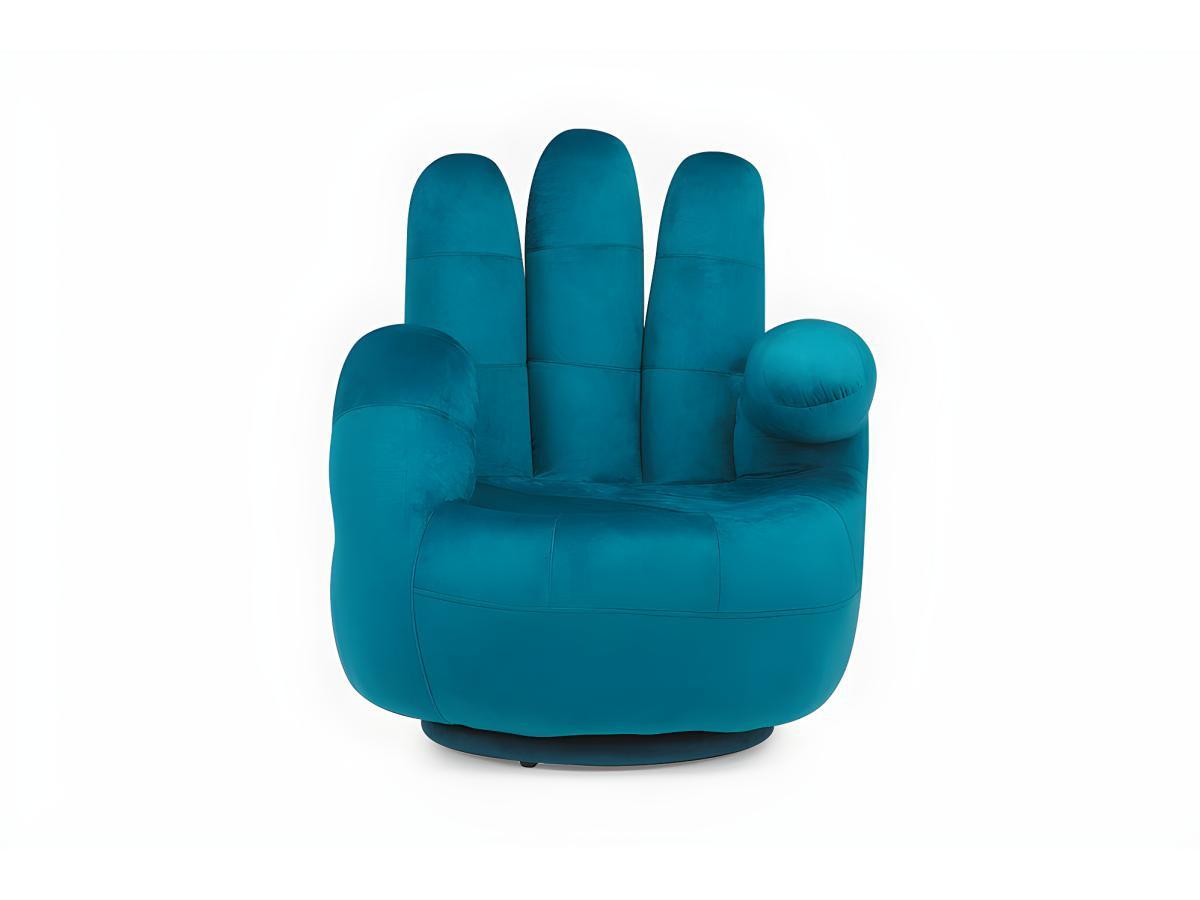 Vente-unique Poltrona a forma di mano girevole in velluto Blu petrolio CATCHY  