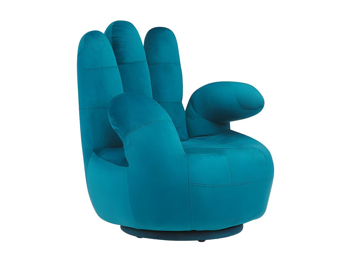 Vente-unique Poltrona a forma di mano girevole in velluto Blu petrolio CATCHY  