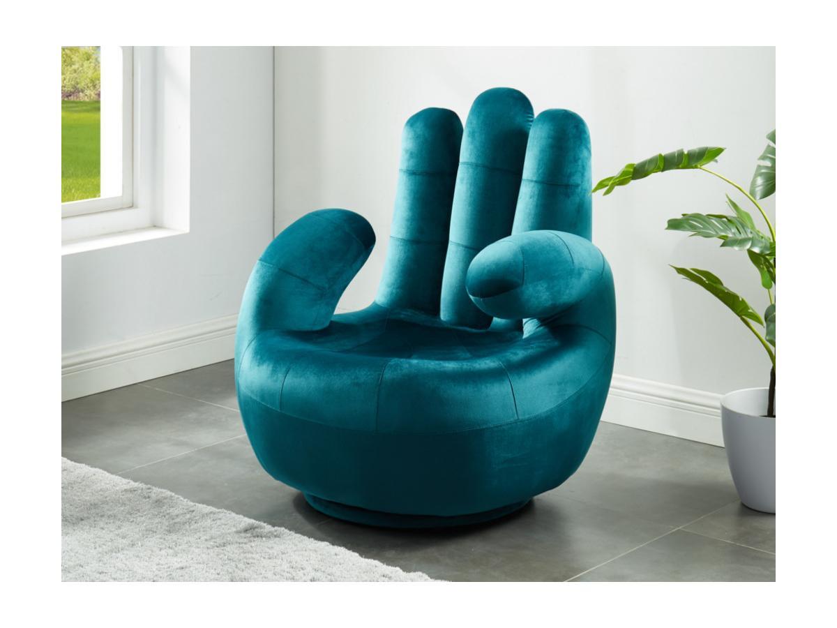 Vente-unique Poltrona a forma di mano girevole in velluto Blu petrolio CATCHY  