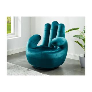 Vente-unique Poltrona a forma di mano girevole in velluto Blu petrolio CATCHY  