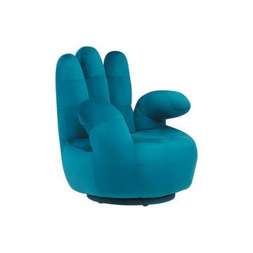 Poltrona a forma di mano girevole in velluto Blu petrolio CATCHY