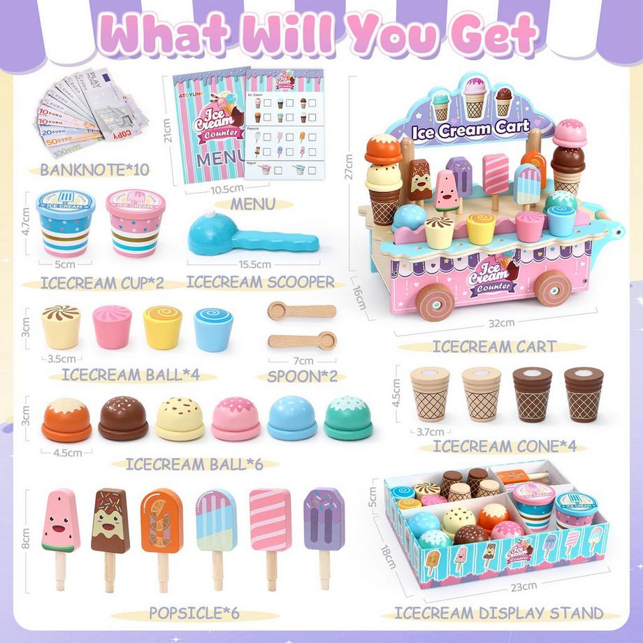 Activity-board  Salon de Crème Glacée, Jouet de Crème Glacée pour Enfants, Camion de Crème Glacée pour Enfants avec Accessoires de Magasin de Glace 