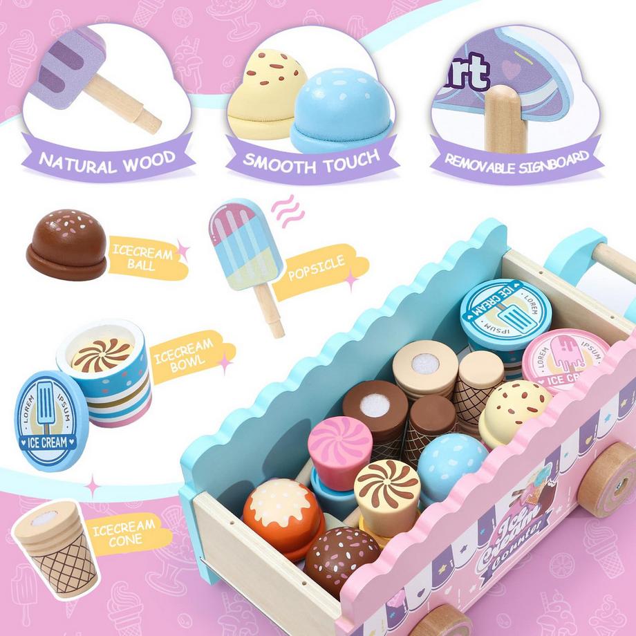Activity-board  Salon de Crème Glacée, Jouet de Crème Glacée pour Enfants, Camion de Crème Glacée pour Enfants avec Accessoires de Magasin de Glace 