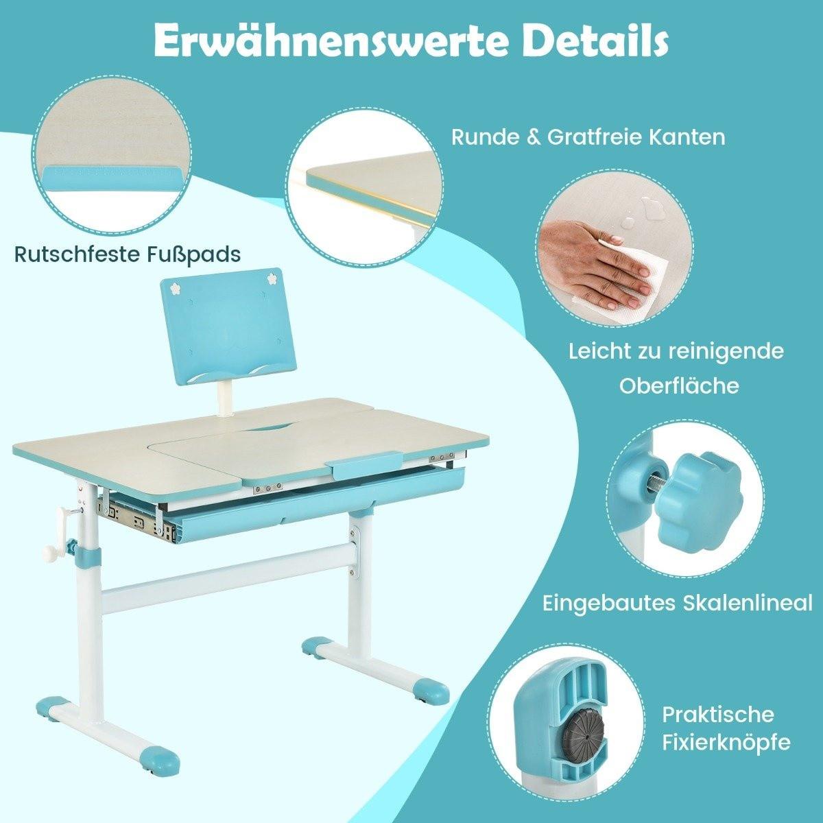 Northix Höhenverstellbares Kinderschreibtisch Set mit Neigbarer Tischplatte & Bücherständer (Blau Tisch)  