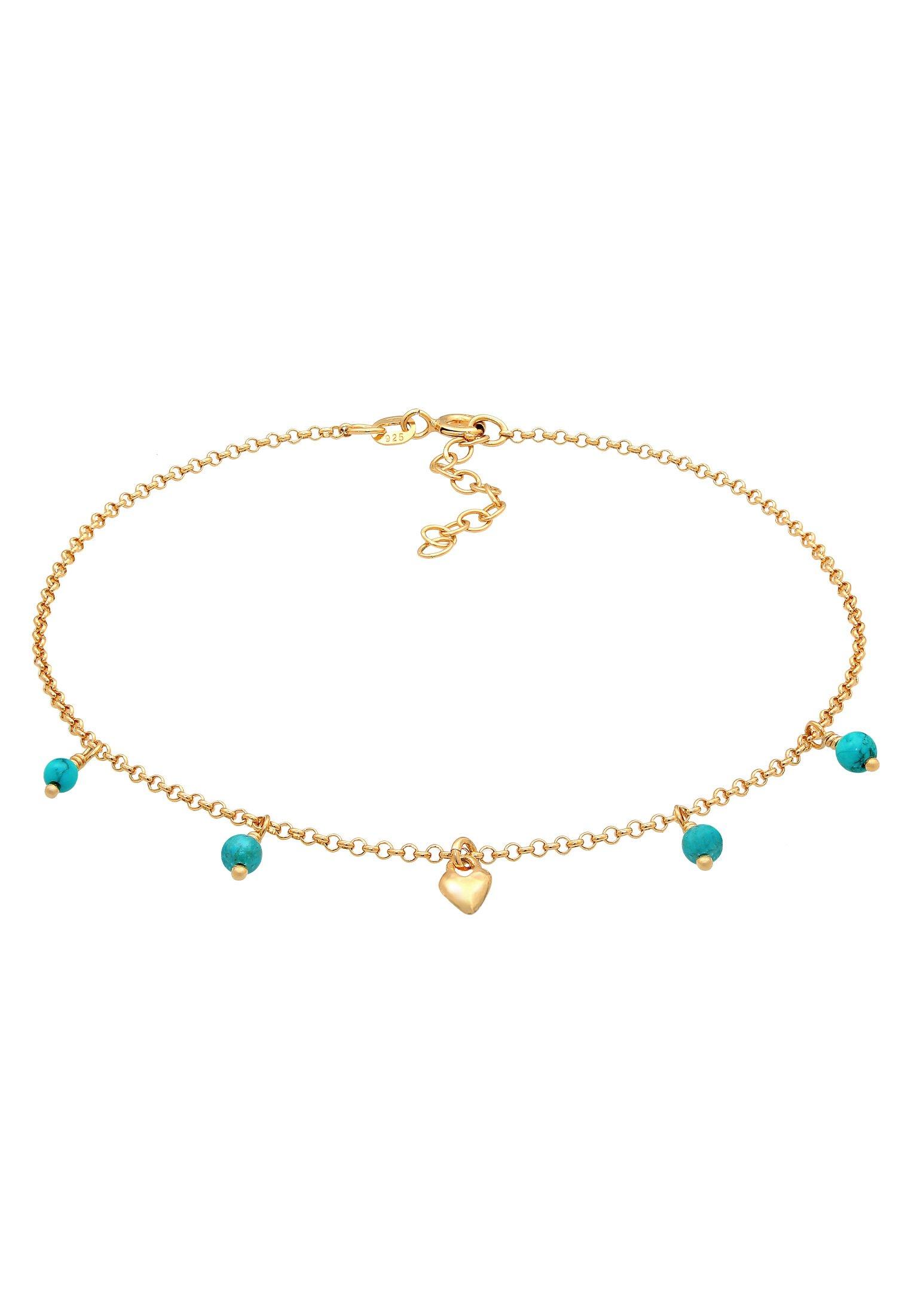 Image of Fußschmuck Herz Howlith Türkis Boho 925 Silber Unisex Gold 22cm